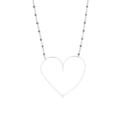 Collier "moyen coeur" chainette avec perles 